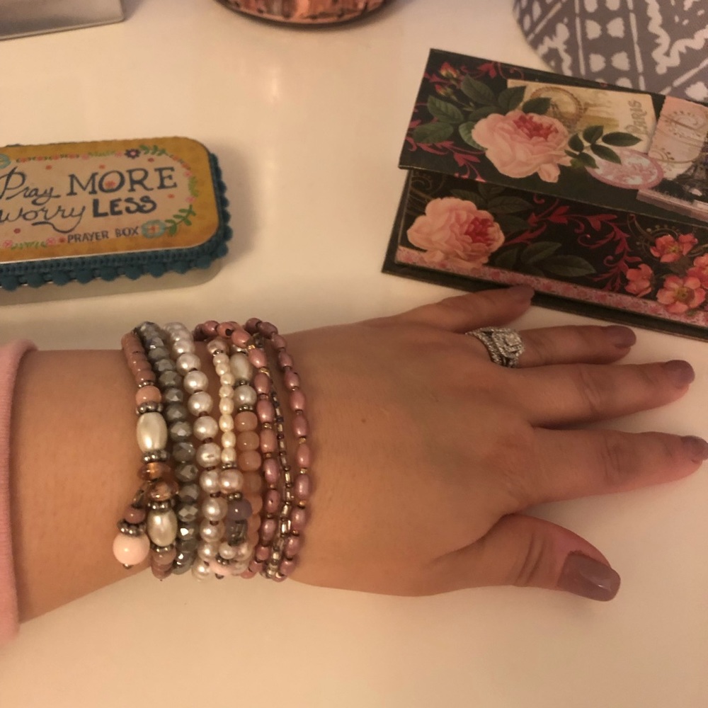 Stacking bracelets and vintage earrings